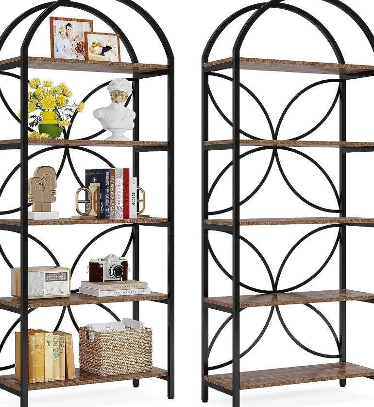 Discount Tribesigns 5-Tier Bookshelf, 75" Tall Arched Bookcase Display Rack