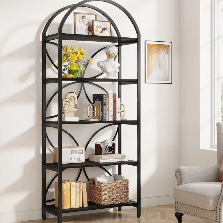 Discount Tribesigns 5-Tier Bookshelf, 75" Tall Arched Bookcase Display Rack