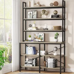 Store Tribesigns 6-Tier Bookshelf, Industrial Etagere Bookcase Storage Rack