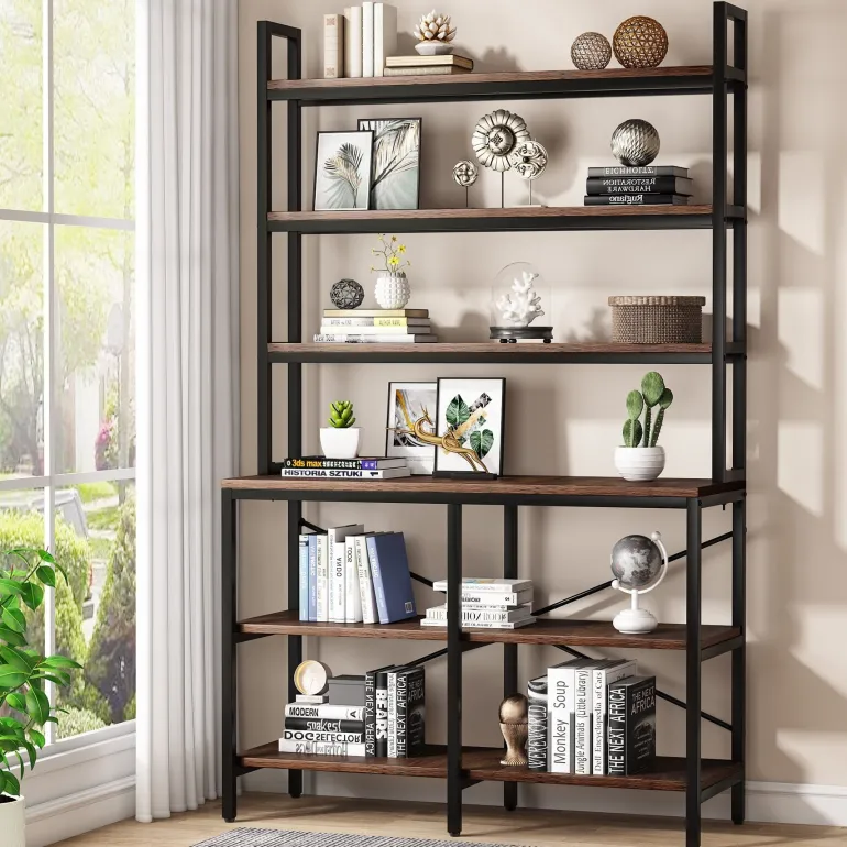 Store Tribesigns 6-Tier Bookshelf, Industrial Etagere Bookcase Storage Rack