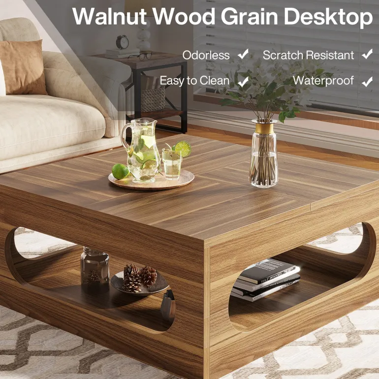 Outlet Tribesigns 2-Tier Coffee Table, Wood Square Center Tea Table with LED Strip Light