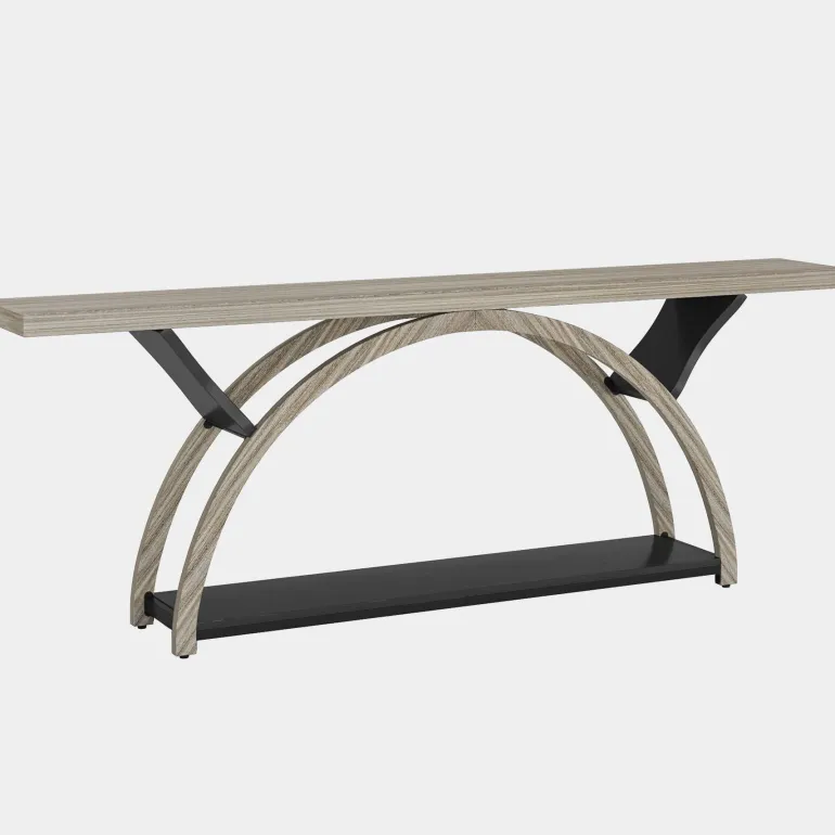 Cheap Tribesigns 2-Tier Console Table, 70.9" Entryway Table with Half Moon Frame