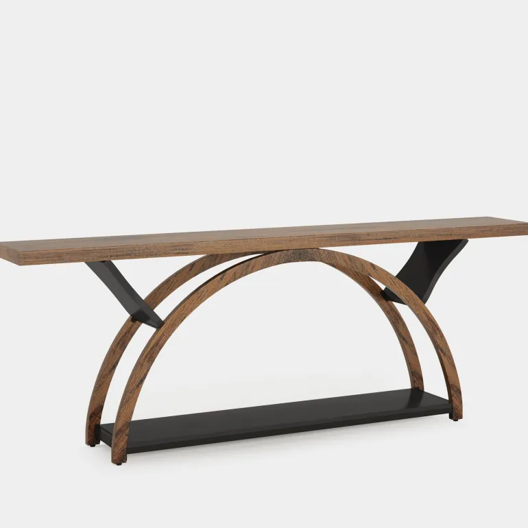Cheap Tribesigns 2-Tier Console Table, 70.9" Entryway Table with Half Moon Frame