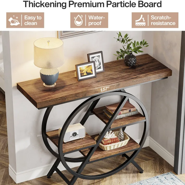 Online Tribesigns 4-Tier Console Table, 39.4" Entryway Table with Geometric Metal Frame