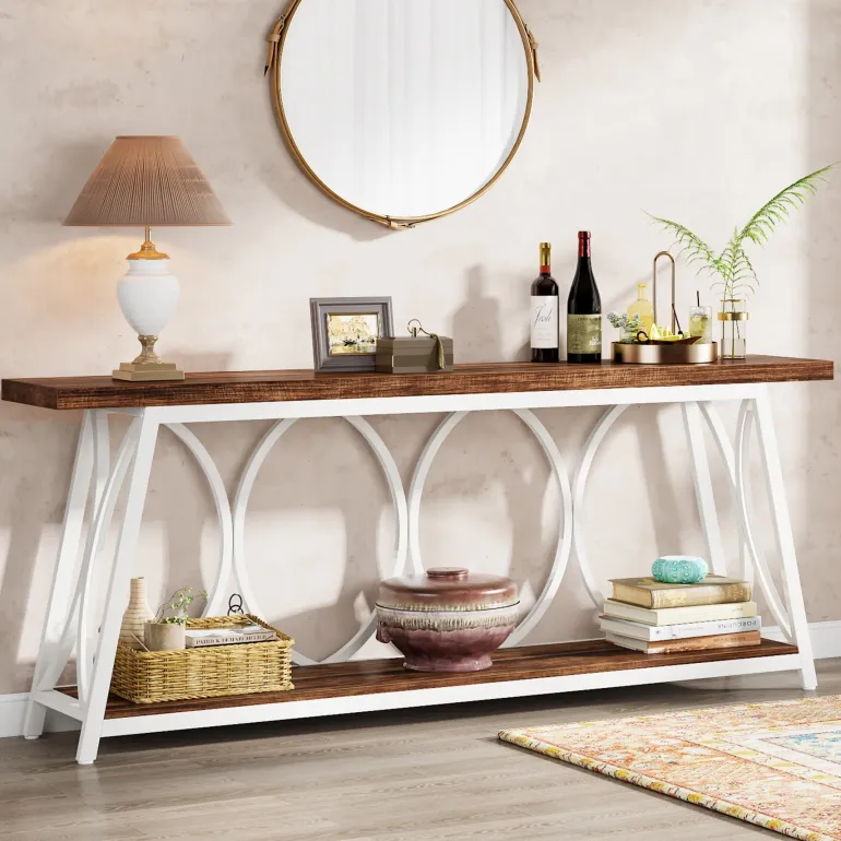 Best Tribesigns 2-Tier Console Table, 70.9" Industrial Sofa Table Behind Couch with Shelves