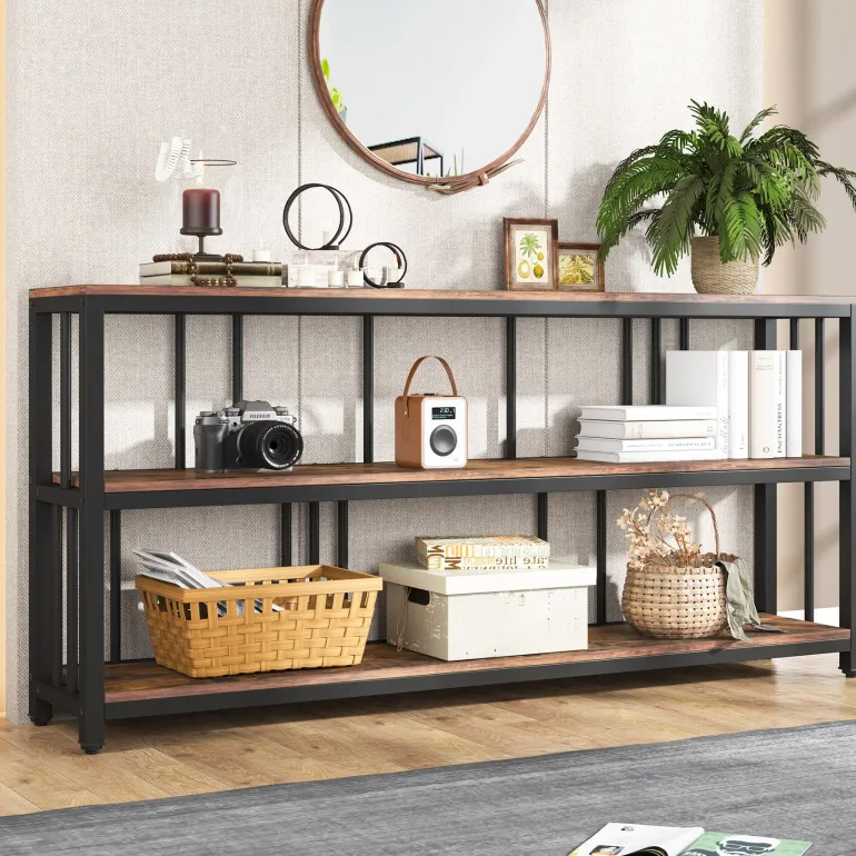 Online Tribesigns 3-Tier Console Table, 70.9" Long Sofa Table Behind Couch