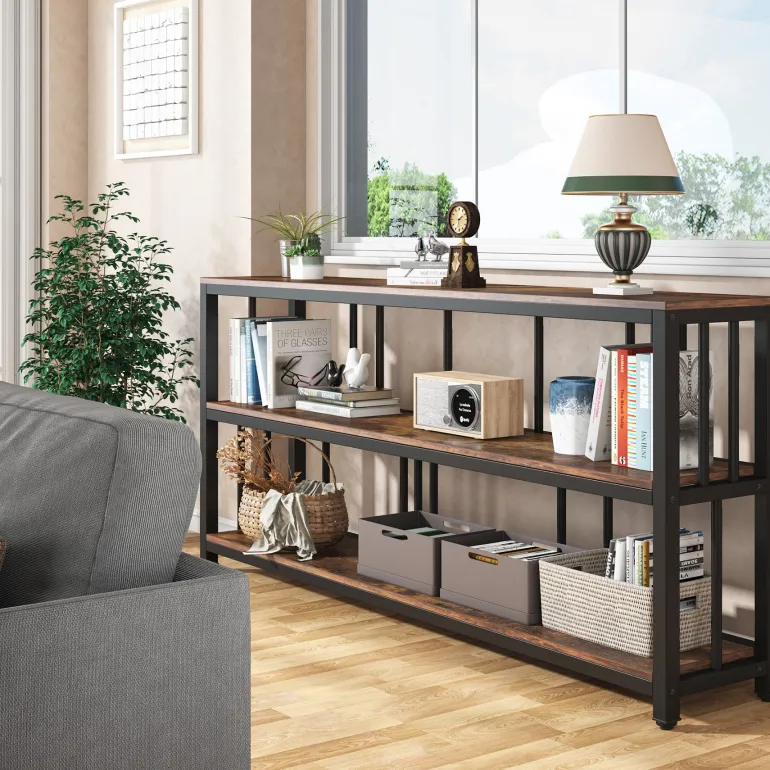 Online Tribesigns 3-Tier Console Table, 70.9" Long Sofa Table Behind Couch
