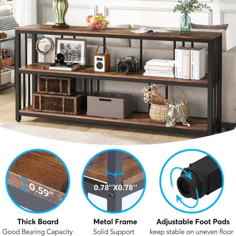 Online Tribesigns 3-Tier Console Table, 70.9" Long Sofa Table Behind Couch