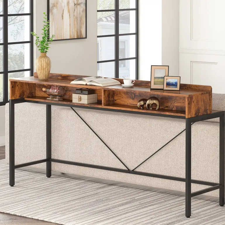 Cheap Tribesigns 2-Tier Console Table, 70.9" Sofa Hallway Table with Open Shelves