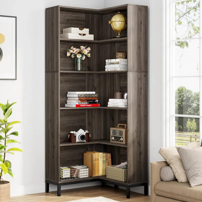 Fashion Tribesigns 6-Tier Corner Bookcase, 71 inch L-Shaped Etagere Bookshelf