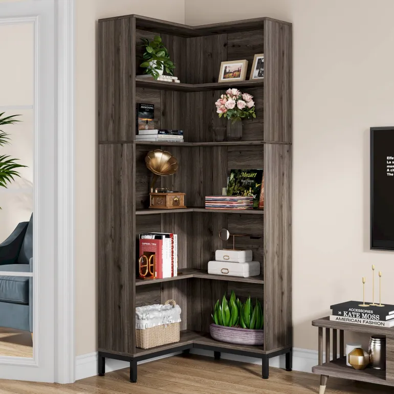 Fashion Tribesigns 6-Tier Corner Bookcase, 71 inch L-Shaped Etagere Bookshelf