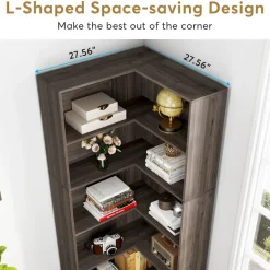 Fashion Tribesigns 6-Tier Corner Bookcase, 71 inch L-Shaped Etagere Bookshelf