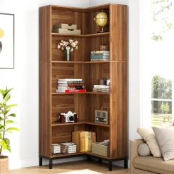 Fashion Tribesigns 6-Tier Corner Bookcase, 71 inch L-Shaped Etagere Bookshelf