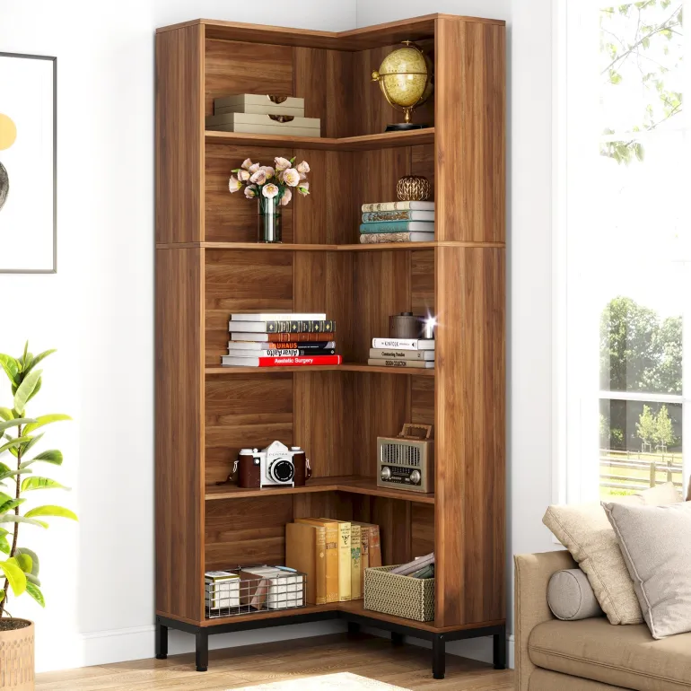 Fashion Tribesigns 6-Tier Corner Bookcase, 71 inch L-Shaped Etagere Bookshelf