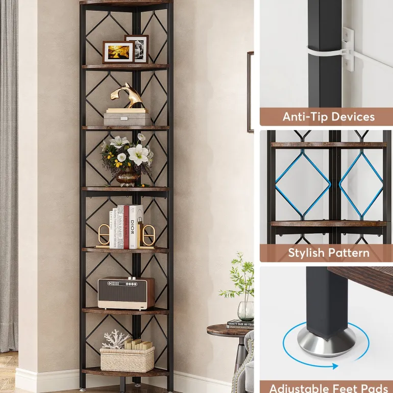 Hot Tribesigns 7-Tier Corner Shelf, 78.7” Corner Bookcase Slim Corner Storage Rack
