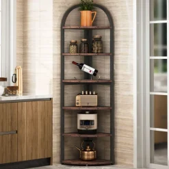 Fashion Tribesigns 6-Tier Corner Shelf, 71 inch Tall Corner Bookshelf for Small Space