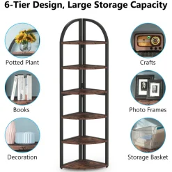 Fashion Tribesigns 6-Tier Corner Shelf, 71 inch Tall Corner Bookshelf for Small Space