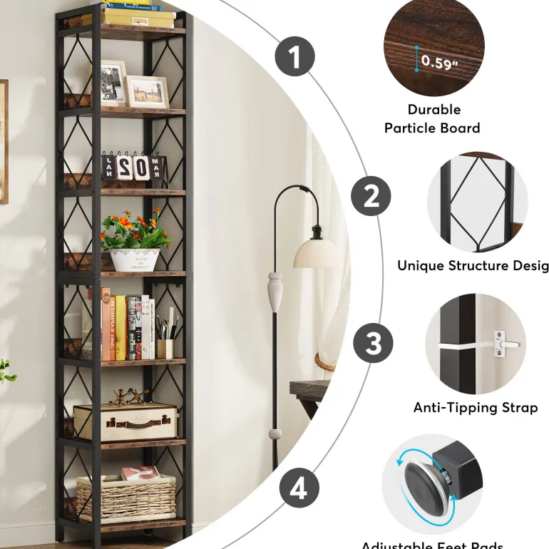 Discount Tribesigns 7-Tier Corner Shelf, 78.7" Narrow Bookshelf Corner Bookcase