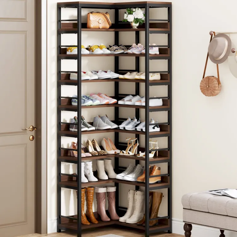 Hot Tribesigns 9-Tier Corner Shoe Rack, Freestanding Shoe Storage Shelf