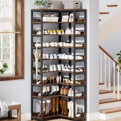 Hot Tribesigns 9-Tier Corner Shoe Rack, Freestanding Shoe Storage Shelf