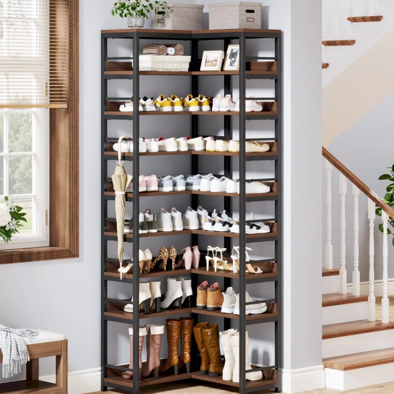Hot Tribesigns 9-Tier Corner Shoe Rack, Freestanding Shoe Storage Shelf