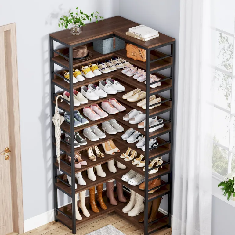 Hot Tribesigns 9-Tier Corner Shoe Rack, Freestanding Shoe Storage Shelf