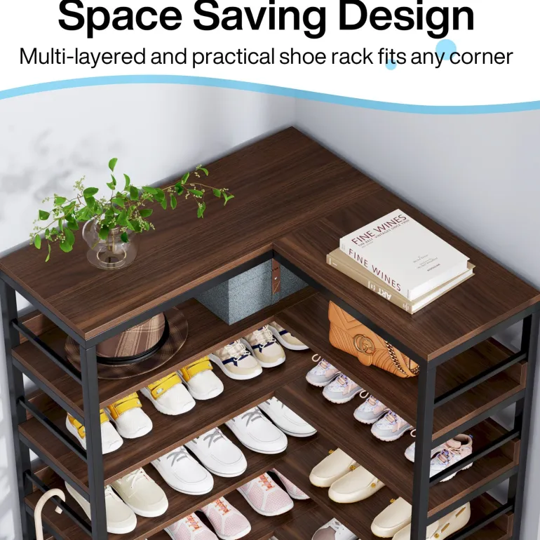 Hot Tribesigns 9-Tier Corner Shoe Rack, Freestanding Shoe Storage Shelf