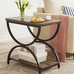 Sale Tribesigns 2-Tier End Table, Rectangular Side Table with Stylish Metal Frame