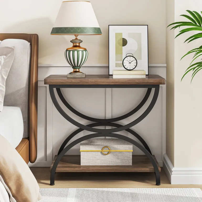 Sale Tribesigns 2-Tier End Table, Rectangular Side Table with Stylish Metal Frame