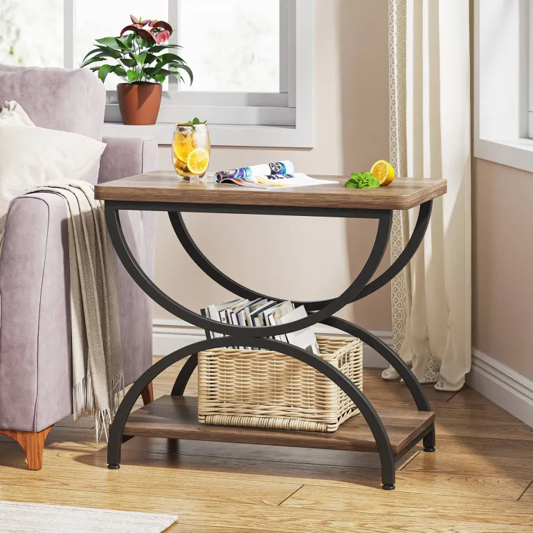 Sale Tribesigns 2-Tier End Table, Rectangular Side Table with Stylish Metal Frame