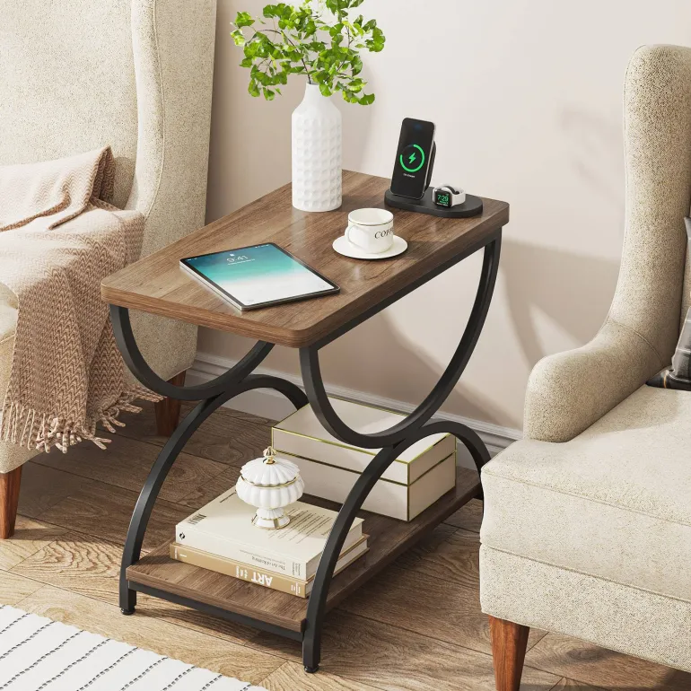Sale Tribesigns 2-Tier End Table, Rectangular Side Table with Stylish Metal Frame