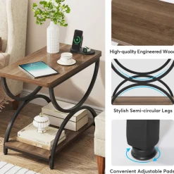 Sale Tribesigns 2-Tier End Table, Rectangular Side Table with Stylish Metal Frame