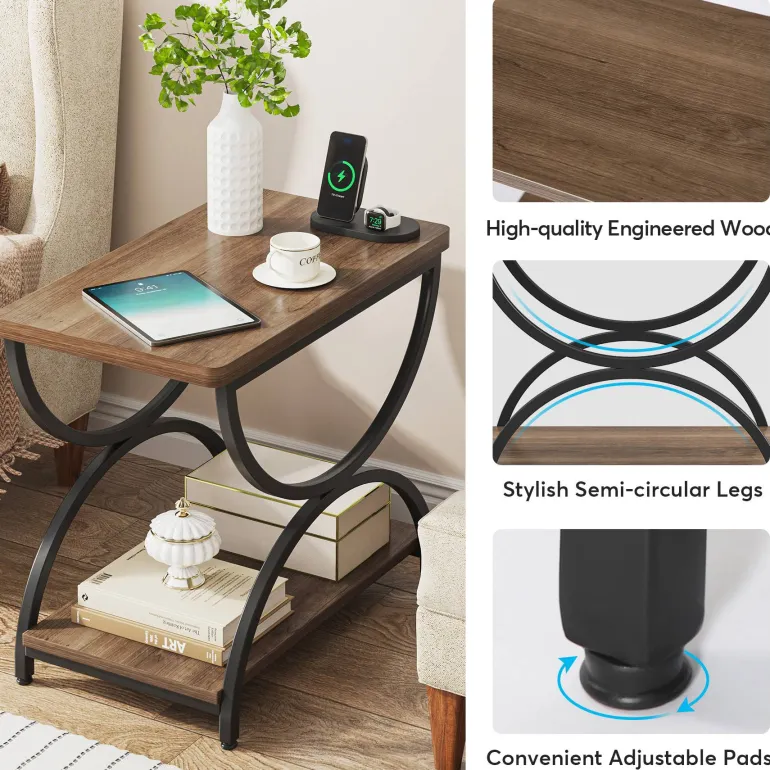 Sale Tribesigns 2-Tier End Table, Rectangular Side Table with Stylish Metal Frame