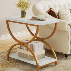 Sale Tribesigns 2-Tier End Table, Rectangular Side Table with Stylish Metal Frame