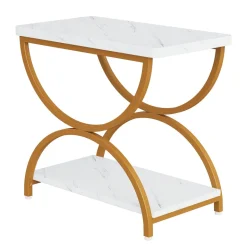 Sale Tribesigns 2-Tier End Table, Rectangular Side Table with Stylish Metal Frame
