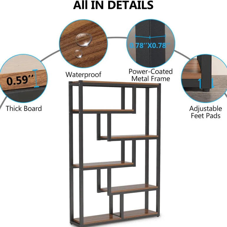 Outlet Tribesigns 5-Tier Industrial Bookshelf, Vintage Etagere Bookcase