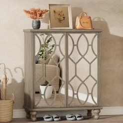 Clearance Tribesigns 5-Tier Mirror Shoe Cabinet, Large Shoe Storage Organizer With Doors