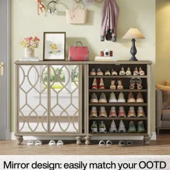 Clearance Tribesigns 5-Tier Mirror Shoe Cabinet, Large Shoe Storage Organizer With Doors