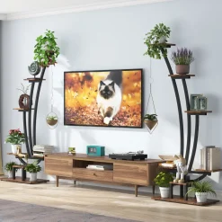 Sale Tribesigns 6-Tier Plant Stand Pack of 2, Metal Curved Display Shelf with 2 Hanging Hooks