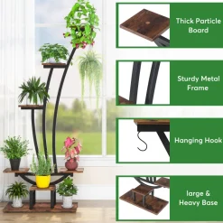 Sale Tribesigns 6-Tier Plant Stand Pack of 2, Metal Curved Display Shelf with 2 Hanging Hooks