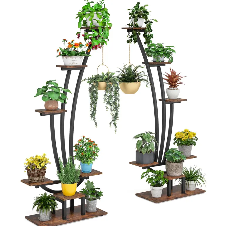 Sale Tribesigns 6-Tier Plant Stand Pack of 2, Metal Curved Display Shelf with 2 Hanging Hooks