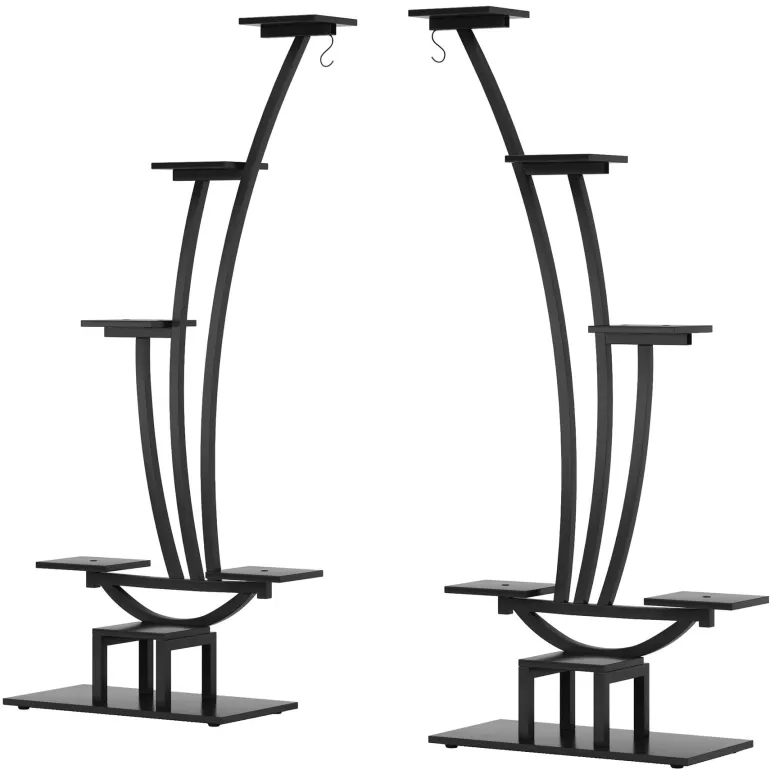Sale Tribesigns 6-Tier Plant Stand Pack of 2, Metal Curved Display Shelf with 2 Hanging Hooks