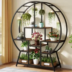 Fashion Tribesigns 7-Tier Round Plant Stand, 65" Tall Plant Shelf with 6 S Hanging Hooks