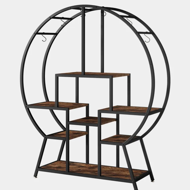 Fashion Tribesigns 7-Tier Round Plant Stand, 65" Tall Plant Shelf with 6 S Hanging Hooks