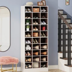 Discount Tribesigns 10-Tier Shoe Cabinet, Wooden Shoe Storage Rack with 30 Cubbies