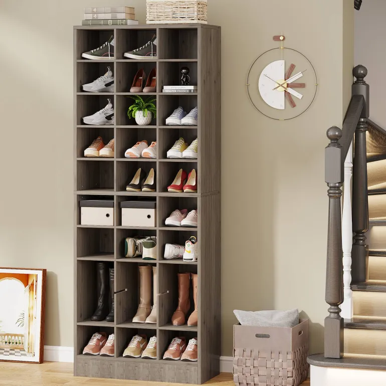 Discount Tribesigns 10-Tier Shoe Cabinet, Wooden Shoe Storage Rack with 30 Cubbies