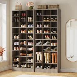 Discount Tribesigns 10-Tier Shoe Cabinet, Wooden Shoe Storage Rack with 30 Cubbies