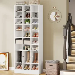 Discount Tribesigns 10-Tier Shoe Cabinet, Wooden Shoe Storage Rack with 30 Cubbies