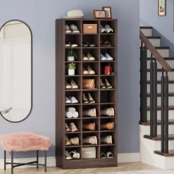 Discount Tribesigns 10-Tier Shoe Cabinet, Wooden Shoe Storage Rack with 30 Cubbies