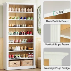 Cheap Tribesigns 8-Tier Shoe Rack, Wooden Freestanding Shoe Storage Cabinet for 32-40 Pairs